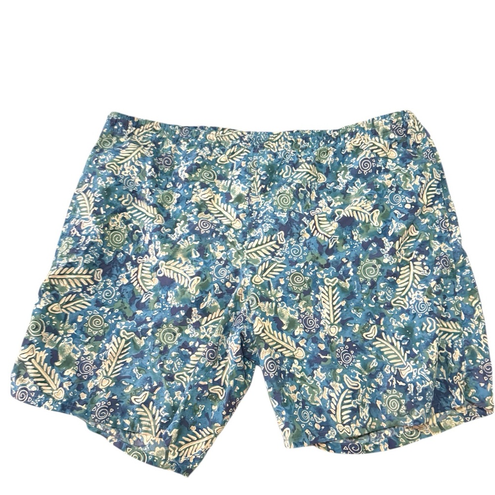 Vintage Chemise Lacoste Swim Trunks Fish Bone Print Shorts Blue Green Men’s L